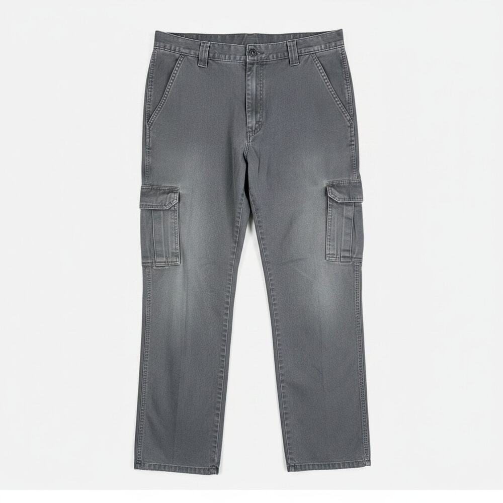 Wrangler Men's 36x34 Straight Fit Gray Cotton Cargo Pants Outdoors Workwear